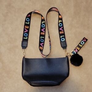 SHEIN Black Crossbody Bag with Multicolor LOVE Strap